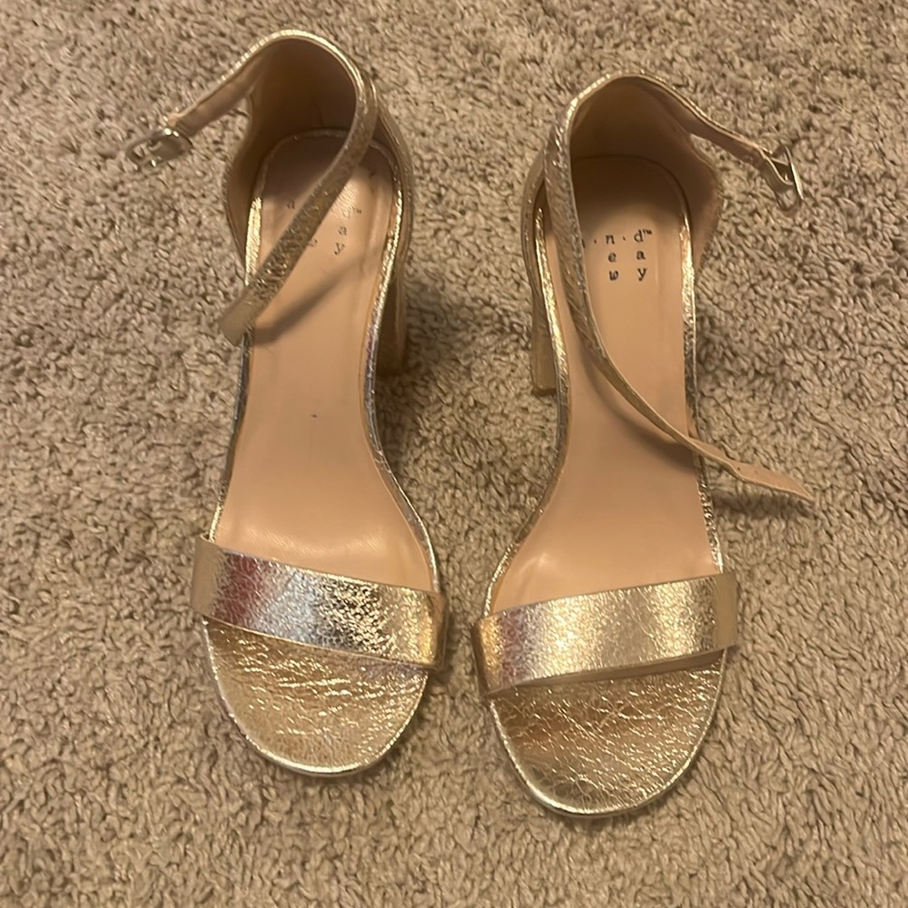 A New Day gold block heels